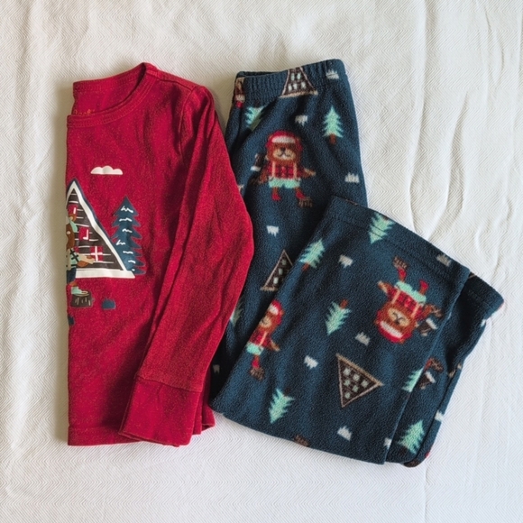 cat & jack winter bear fleece pants & cotton top pajama set 3T toddler boys - Picture 1 of 10